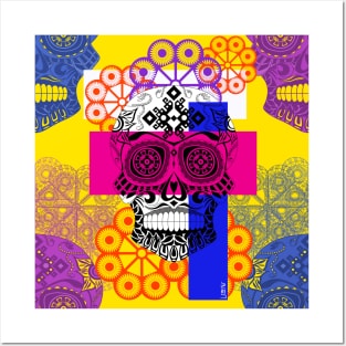 skull floral zentangle in picnic wallpaper art of the death and the love catrina Posters and Art